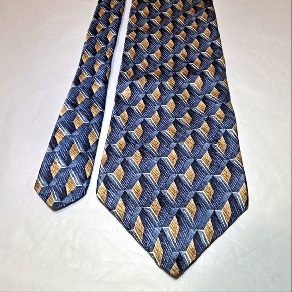 Croft & Barrow 💯 Silk Designer Necktie 58" x 4" Blue/Gold Herringbone Luxury - Picture 6 of 9